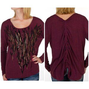 Miss Me Sz S Womens Tribal Beaded Embellished Gathered Ruched Blouse Top Aztec